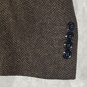 Enzo Tovare Dan Brown Herringbone Wool Blend Blazer Zip Bib Mens 44R Sport Coat